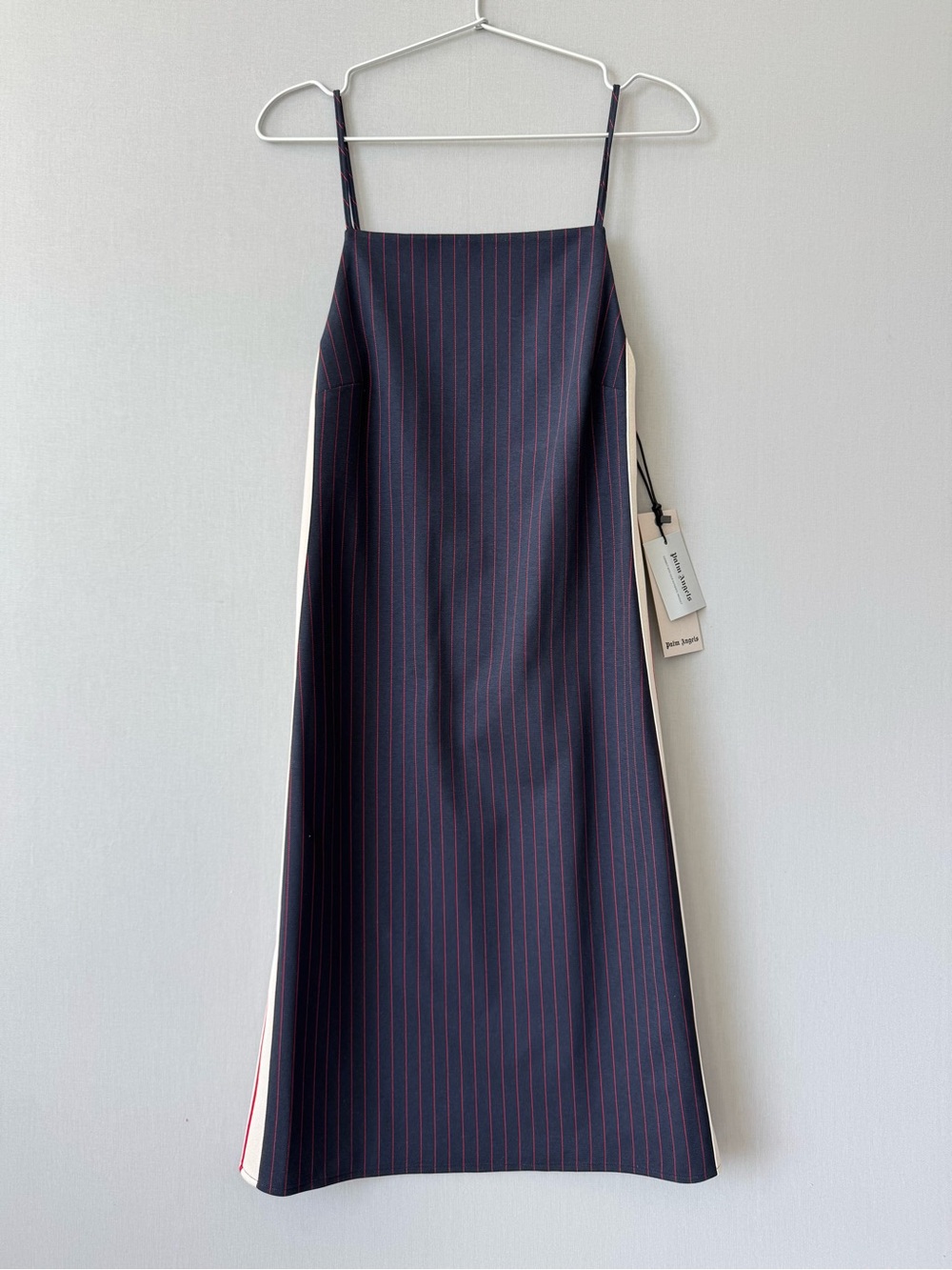 Palm Angels Navy Midi Slip Dress with Red Pinstripes and Cream Side Panels - 36